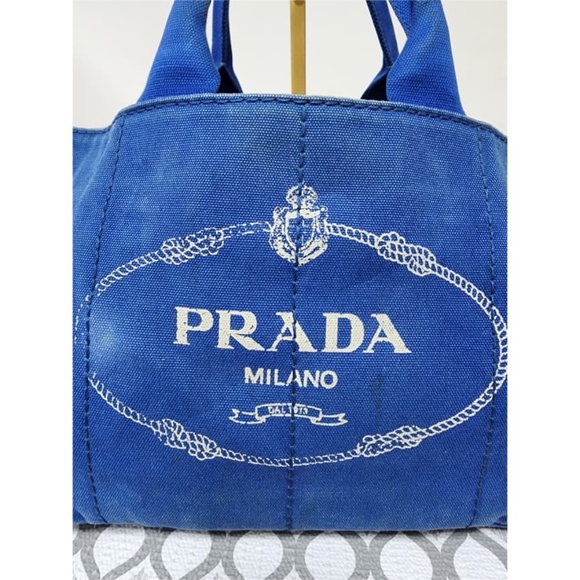 Authentic Prada Denim Canvas Top Handle Bag Blue - Picture 11 of 14